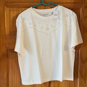 NWT LOFT Cream Floral Embroidered Tee